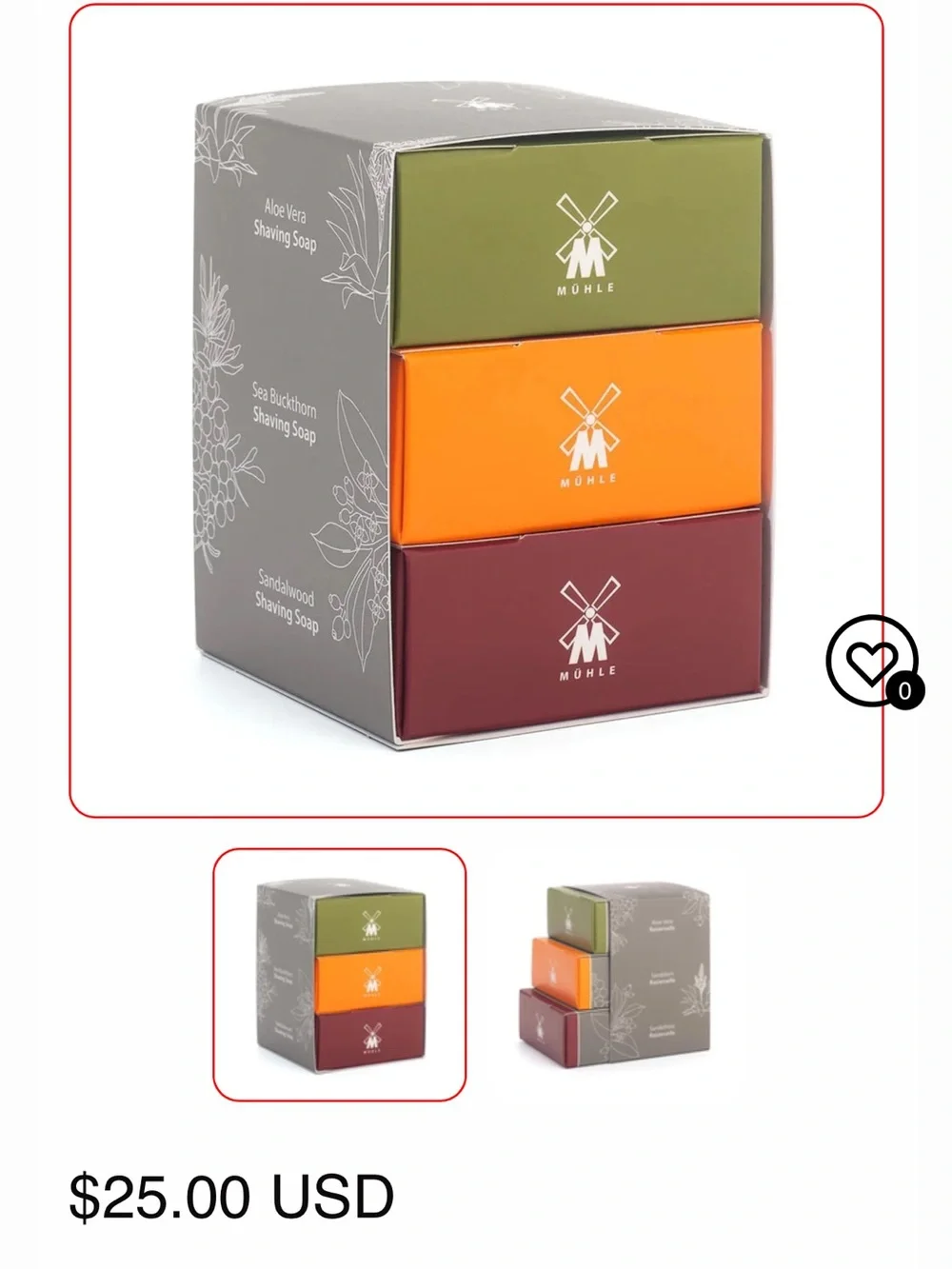 Shaving Soap Trio New in Boxes; Aloe Vera, Sandalwood, and Sea Buckthorn Scents